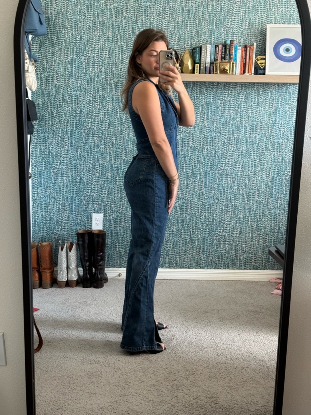 Free People Crvy Ring the Alarm denim jumpsuit size small - Picture 3 of 4